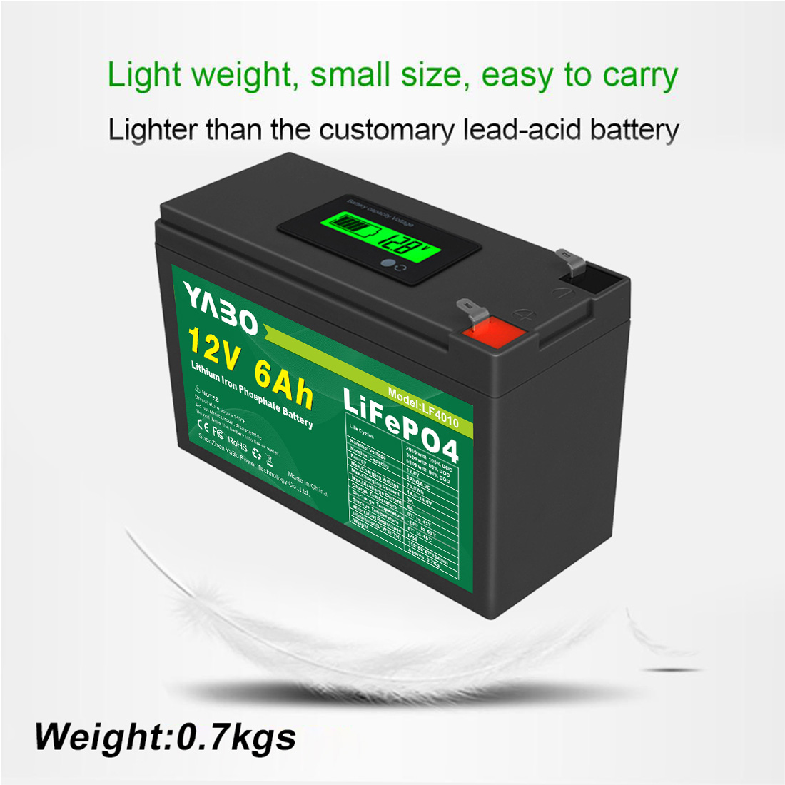 Batteria solare al litio ferro fosfato YABO LF4011 12V 6Ah